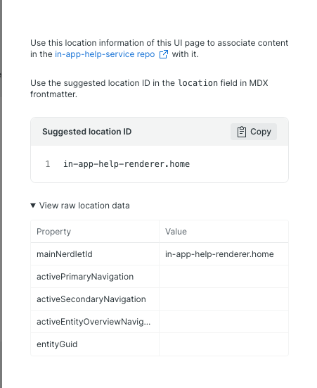 New Relic UI help experience location ID suggester