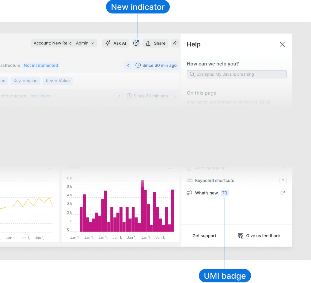 Screenshot New Relic UI unread messages indicator